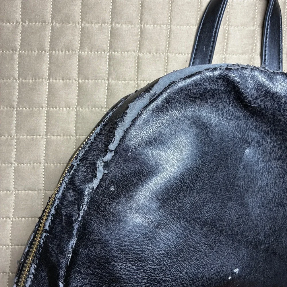 Love‎ Moschino Black Faux Leather Backpack Jeweled Patches Red Logo AS IS Repair